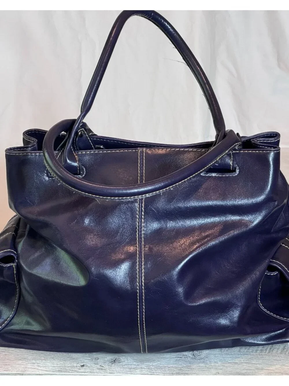 ALDO Purple Tote Shoulder Bag Multi Pocket Large Satchel Silver Hardware